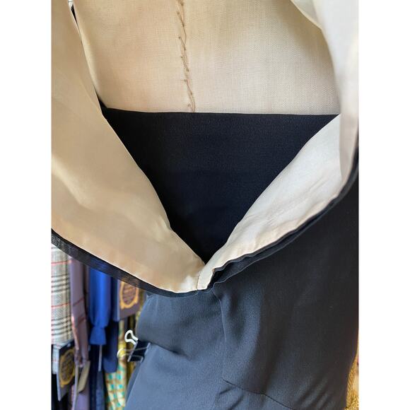 vintage 1970s black rayon dress with striped sleeves medium 1930s style art deco - Picture 5 of 10